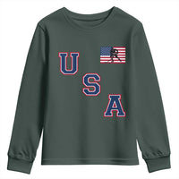 USA Flag Hockey Youth Sweatshirt Patriotic Ice Hockey Team Fan Vintage Throwback
