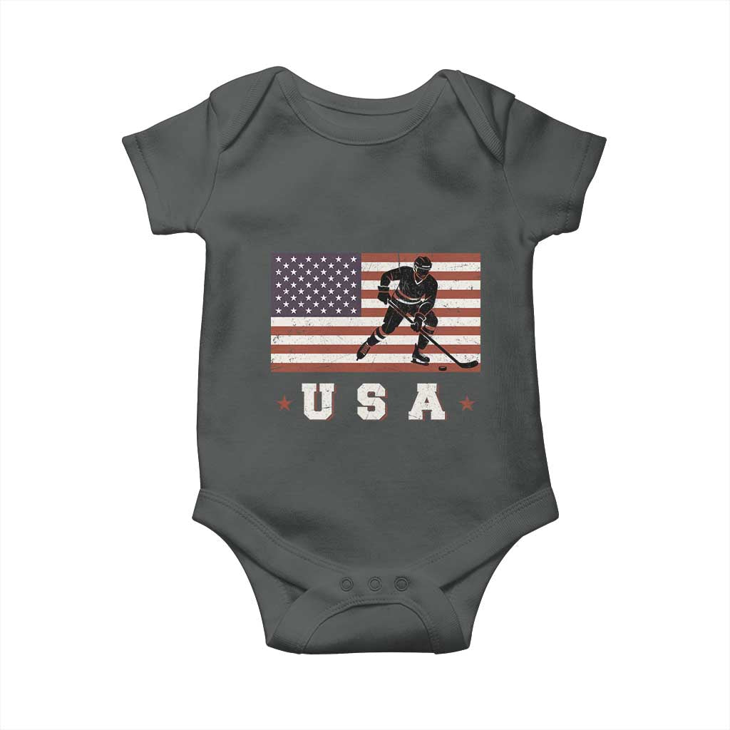 USA Flag Hockey Baby Onesie Patriotic Ice Hockey Player Retro Vintage