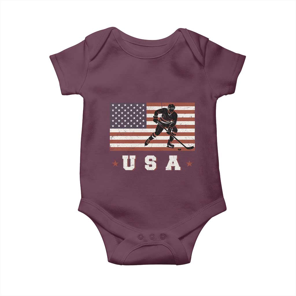 USA Flag Hockey Baby Onesie Patriotic Ice Hockey Player Retro Vintage
