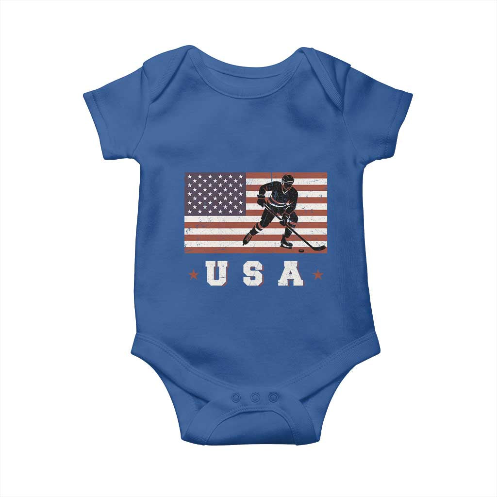 USA Flag Hockey Baby Onesie Patriotic Ice Hockey Player Retro Vintage