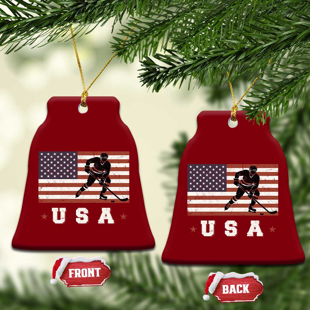 USA Flag Hockey Ceramic Ornament Patriotic Ice Hockey Player Retro Vintage - Wonder Print Shop