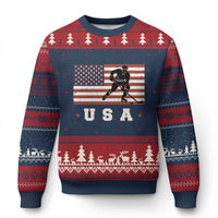 USA Flag Hockey Ugly Christmas Sweater Patriotic Ice Hockey Player Retro Vintage - Wonder Print Shop