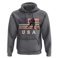 USA Flag Hockey Hoodie Patriotic Ice Hockey Player Retro Vintage