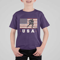 USA Flag Hockey T Shirt For Kid Patriotic Ice Hockey Player Retro Vintage