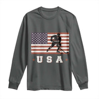 USA Flag Hockey Long Sleeve Shirt Patriotic Ice Hockey Player Retro Vintage