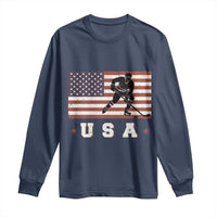 USA Flag Hockey Long Sleeve Shirt Patriotic Ice Hockey Player Retro Vintage
