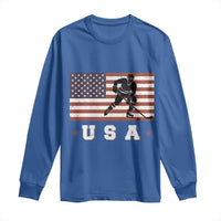 USA Flag Hockey Long Sleeve Shirt Patriotic Ice Hockey Player Retro Vintage