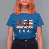 USA Flag Hockey T Shirt For Women Patriotic Ice Hockey Player Retro Vintage