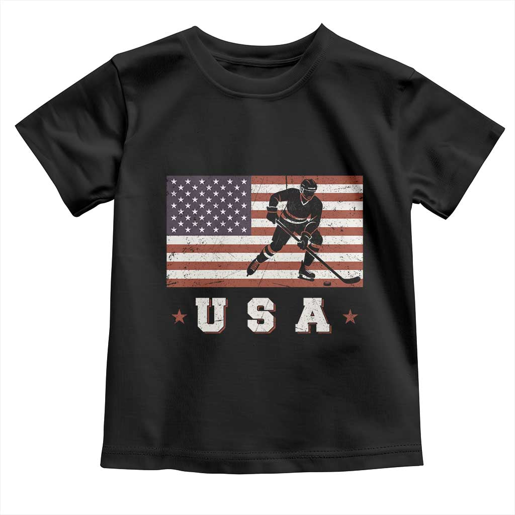 USA Flag Hockey Toddler T Shirt Patriotic Ice Hockey Player Retro Vintage