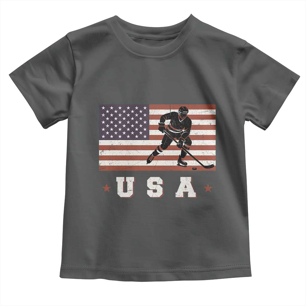 USA Flag Hockey Toddler T Shirt Patriotic Ice Hockey Player Retro Vintage