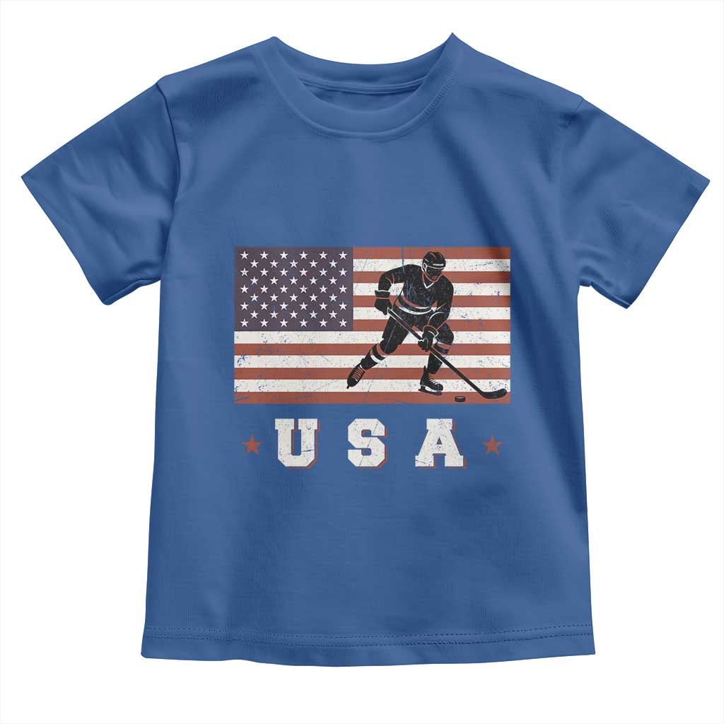 USA Flag Hockey Toddler T Shirt Patriotic Ice Hockey Player Retro Vintage