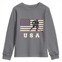 USA Flag Hockey Youth Sweatshirt Patriotic Ice Hockey Player Retro Vintage