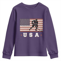 USA Flag Hockey Youth Sweatshirt Patriotic Ice Hockey Player Retro Vintage