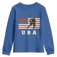 USA Flag Hockey Youth Sweatshirt Patriotic Ice Hockey Player Retro Vintage