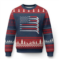 USA Flag Hockey Ugly Christmas Sweater Patriotic Hockey Stick American Flags - Wonder Print Shop