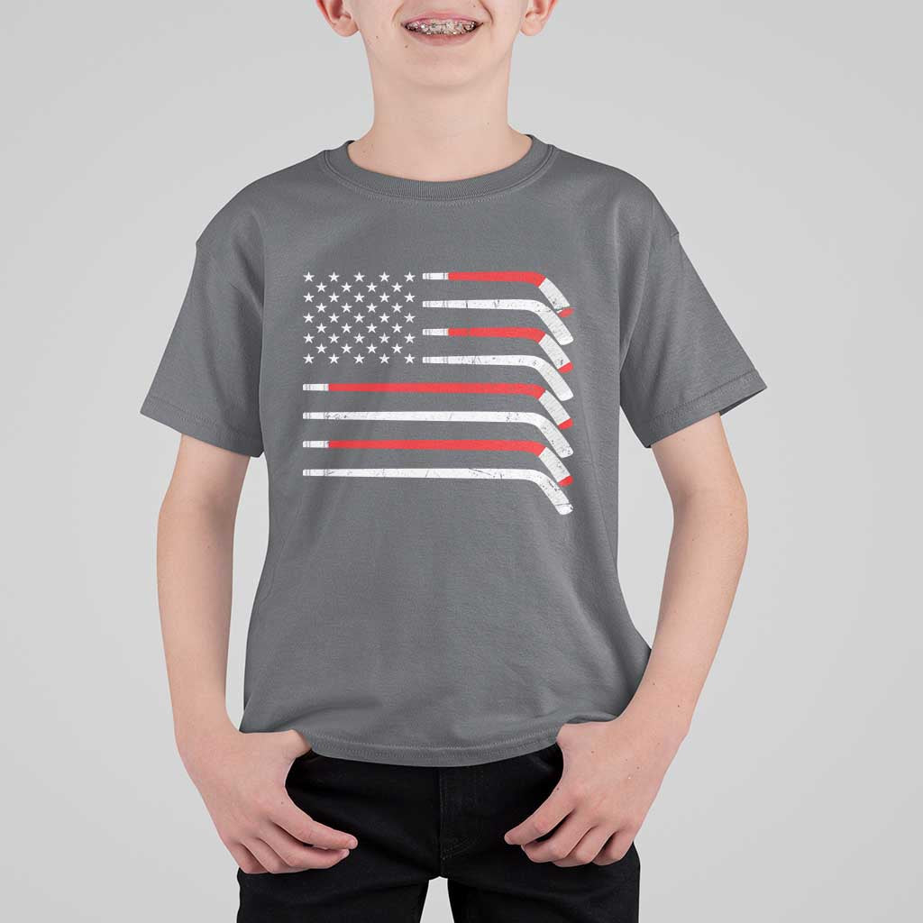USA Flag Hockey T Shirt For Kid Patriotic Hockey Stick American Flags