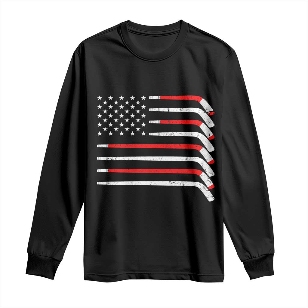 USA Flag Hockey Long Sleeve Shirt Patriotic Hockey Stick American Flags