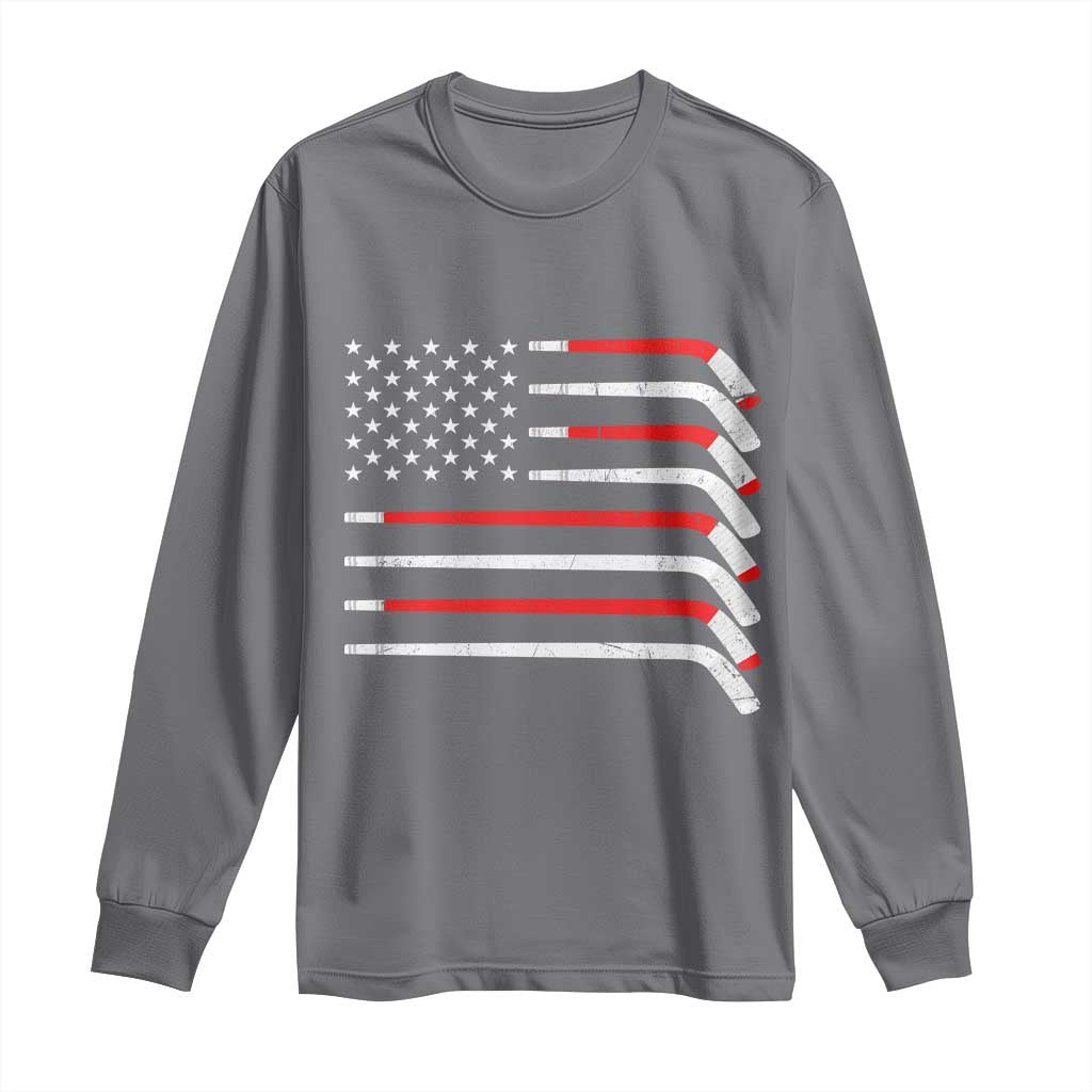 USA Flag Hockey Long Sleeve Shirt Patriotic Hockey Stick American Flags