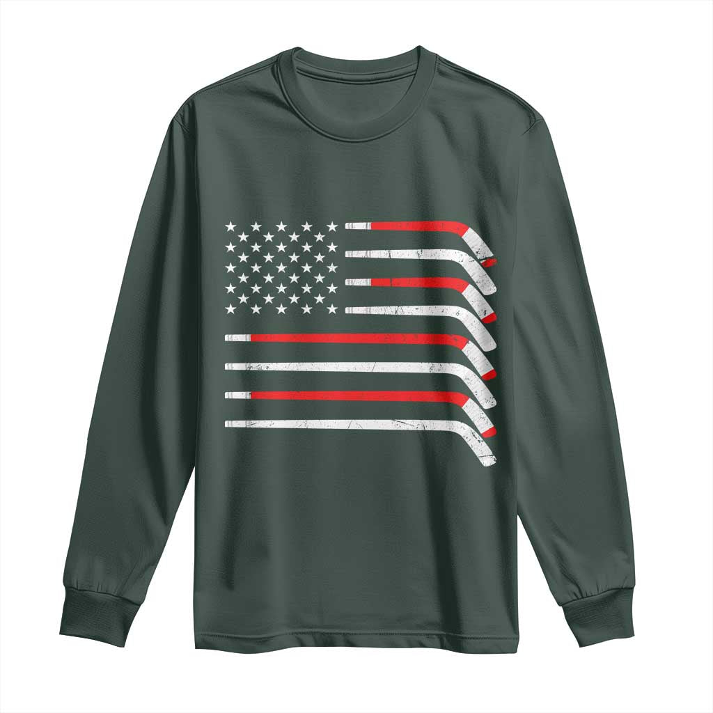 USA Flag Hockey Long Sleeve Shirt Patriotic Hockey Stick American Flags