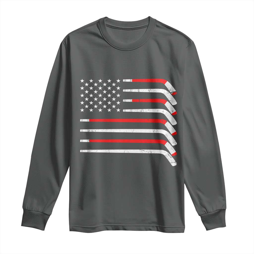 USA Flag Hockey Long Sleeve Shirt Patriotic Hockey Stick American Flags