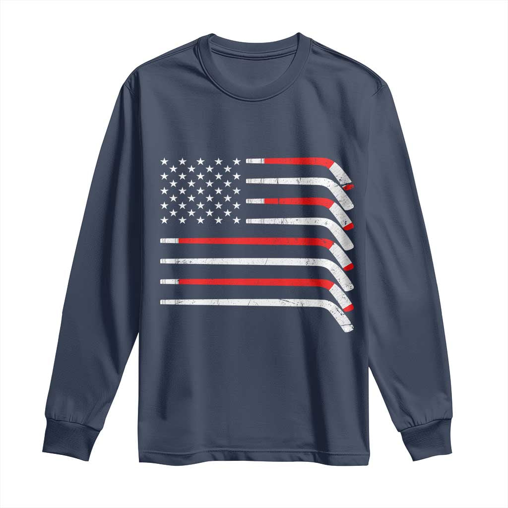 USA Flag Hockey Long Sleeve Shirt Patriotic Hockey Stick American Flags