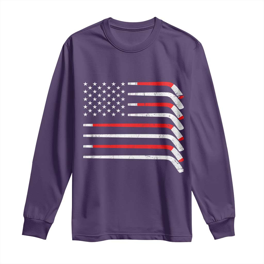 USA Flag Hockey Long Sleeve Shirt Patriotic Hockey Stick American Flags