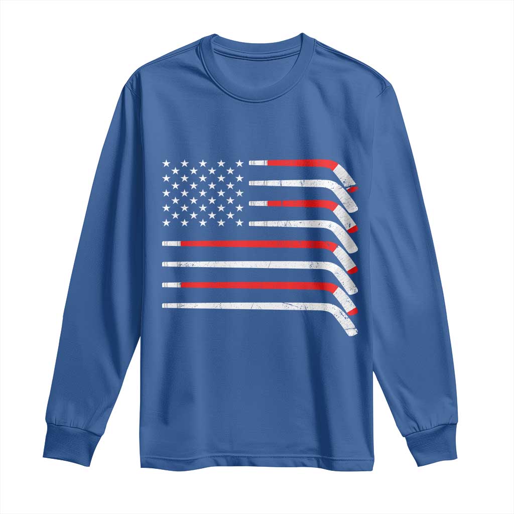 USA Flag Hockey Long Sleeve Shirt Patriotic Hockey Stick American Flags