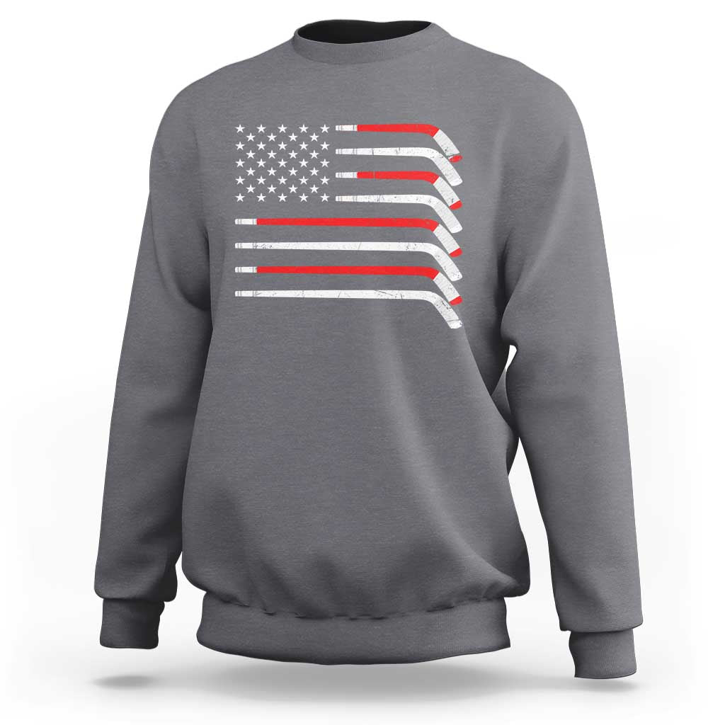 USA Flag Hockey Sweatshirt Patriotic Hockey Stick American Flags