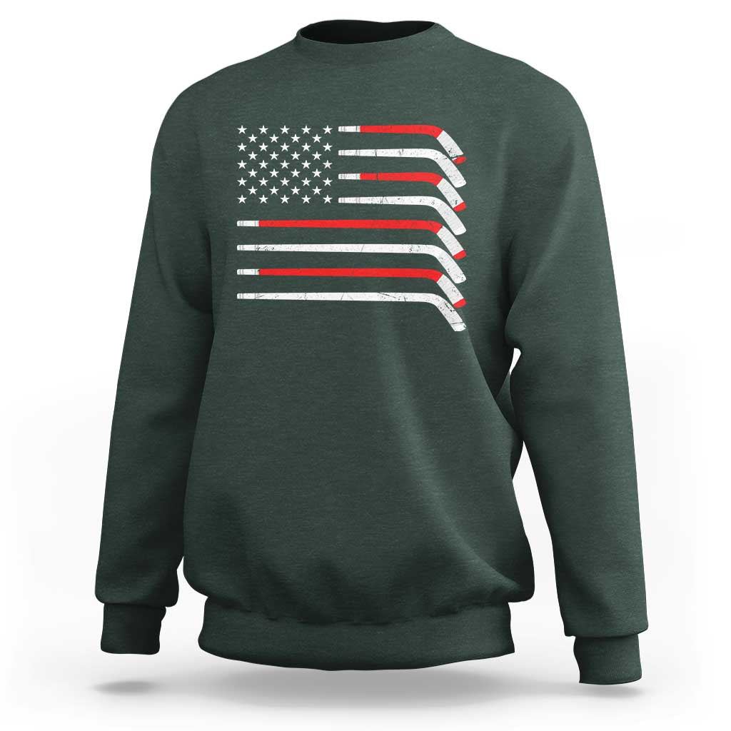 USA Flag Hockey Sweatshirt Patriotic Hockey Stick American Flags