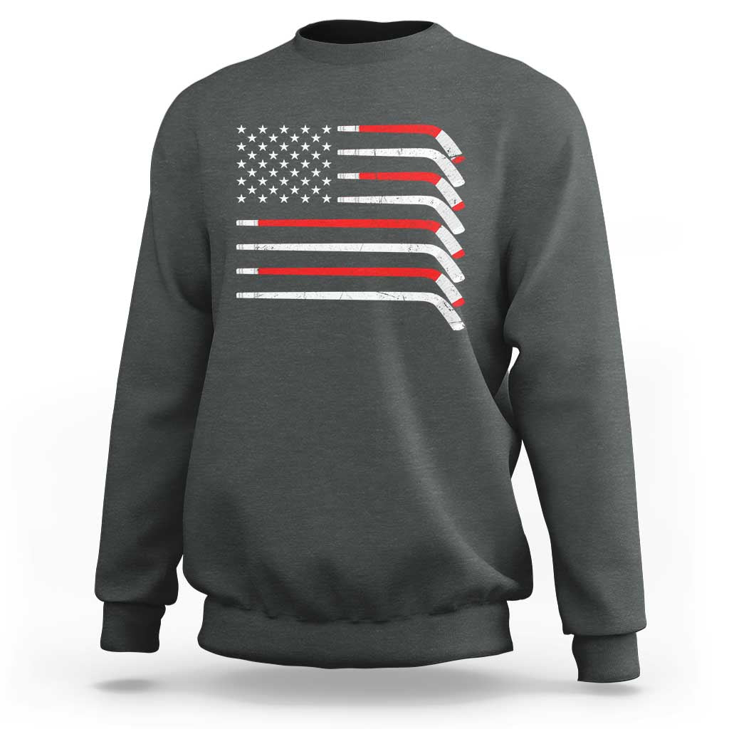 USA Flag Hockey Sweatshirt Patriotic Hockey Stick American Flags