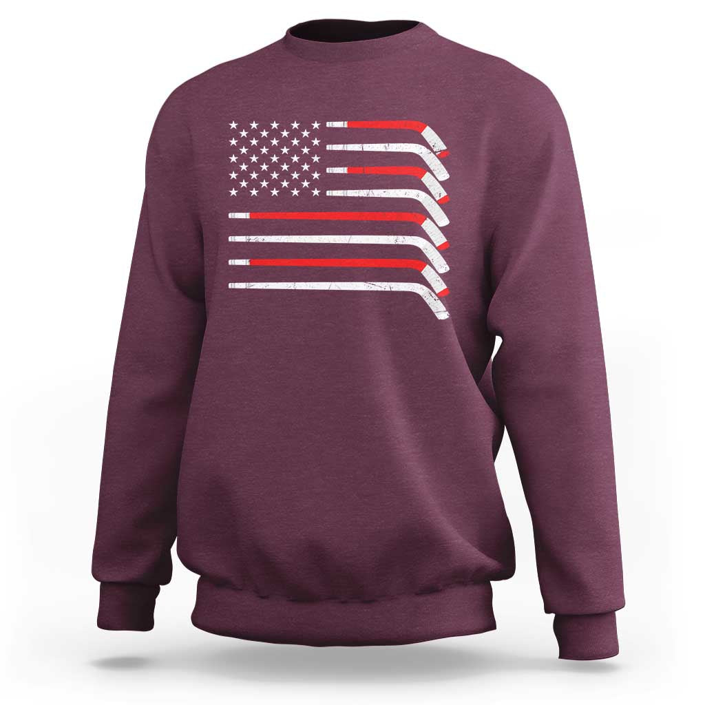 USA Flag Hockey Sweatshirt Patriotic Hockey Stick American Flags