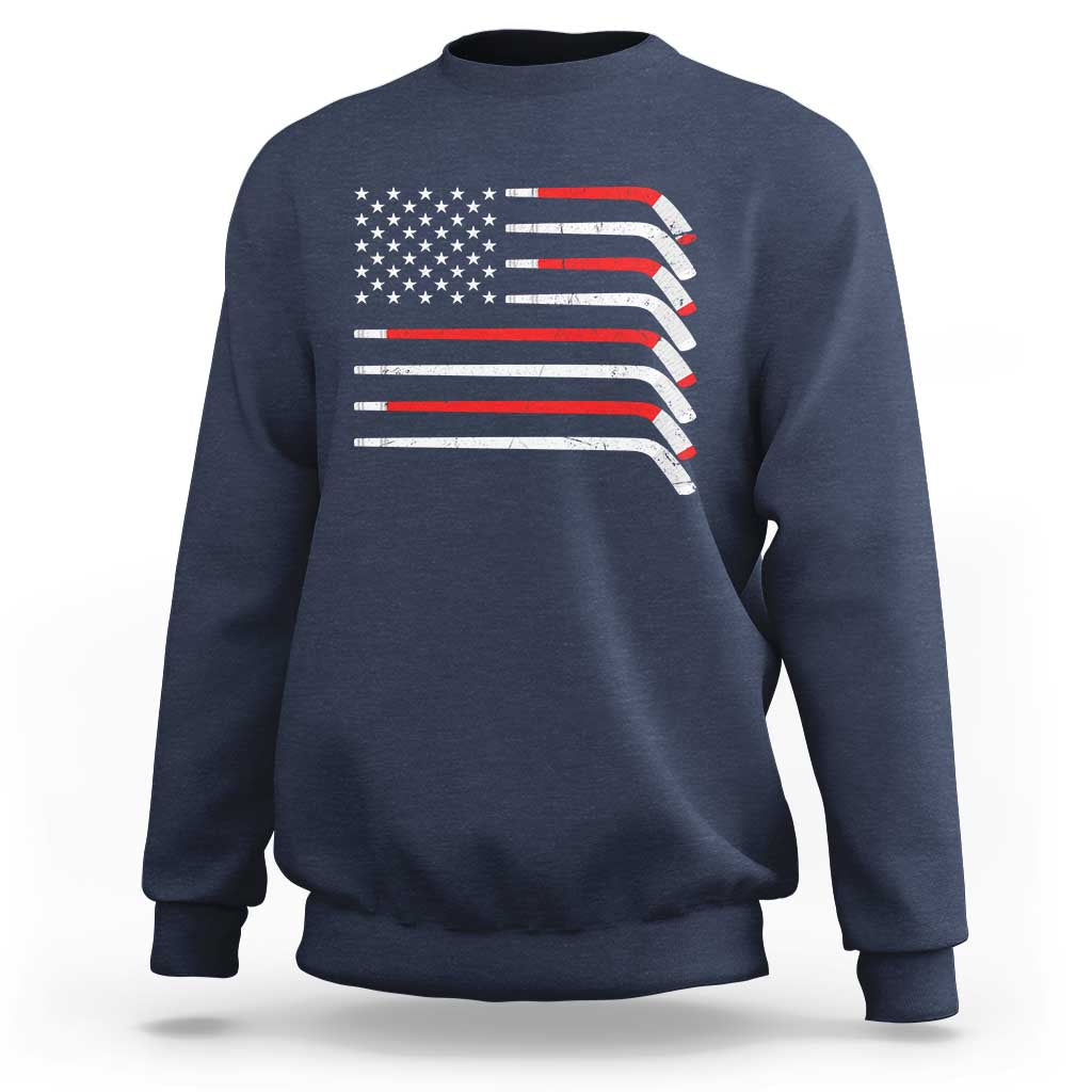 USA Flag Hockey Sweatshirt Patriotic Hockey Stick American Flags