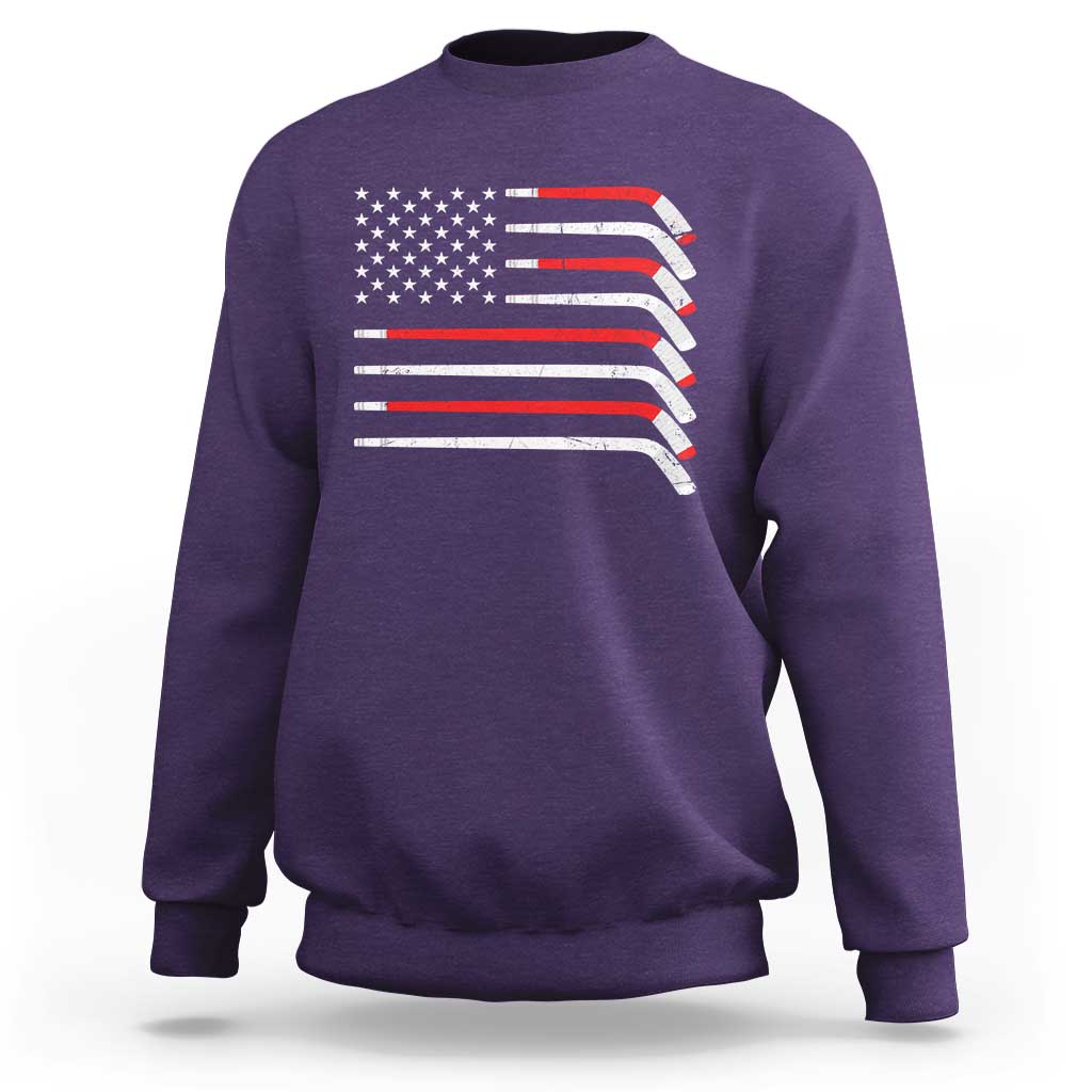 USA Flag Hockey Sweatshirt Patriotic Hockey Stick American Flags
