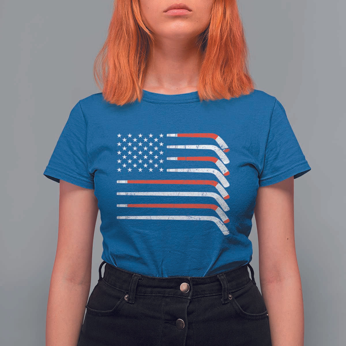 USA Flag Hockey T Shirt For Women Patriotic Hockey Stick American Flags