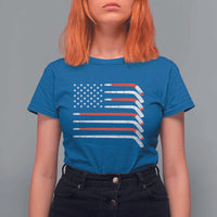 USA Flag Hockey T Shirt For Women Patriotic Hockey Stick American Flags
