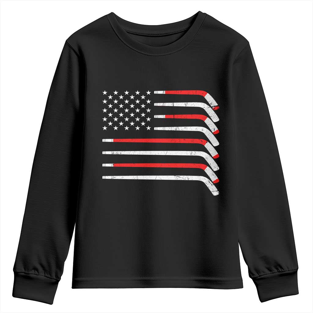 USA Flag Hockey Youth Sweatshirt Patriotic Hockey Stick American Flags