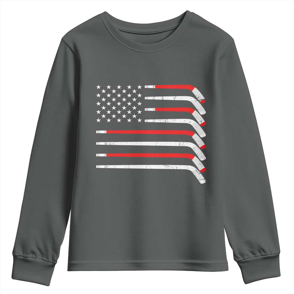 USA Flag Hockey Youth Sweatshirt Patriotic Hockey Stick American Flags