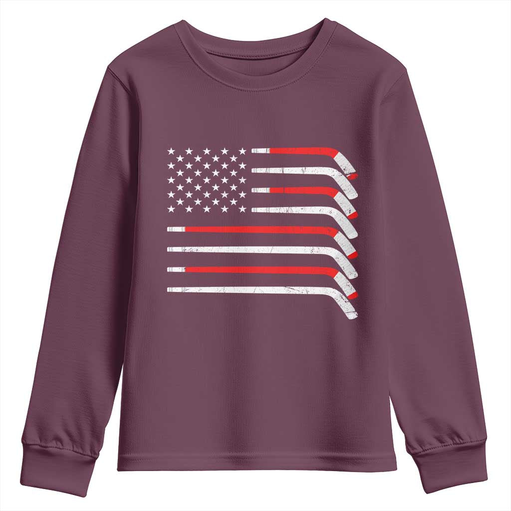 USA Flag Hockey Youth Sweatshirt Patriotic Hockey Stick American Flags