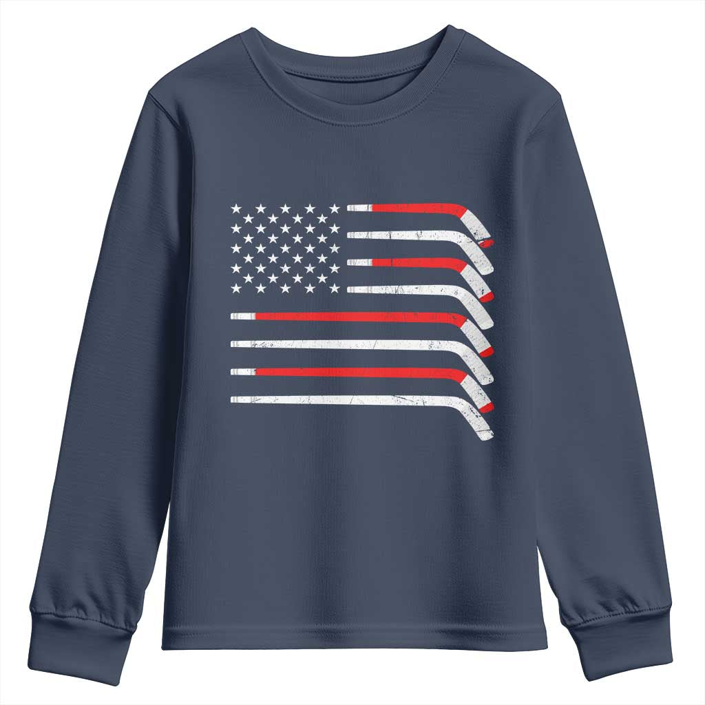 USA Flag Hockey Youth Sweatshirt Patriotic Hockey Stick American Flags