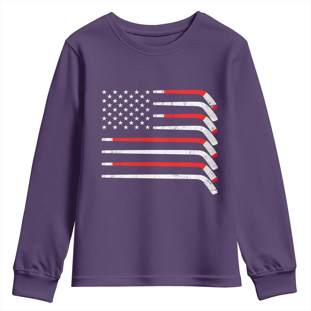 USA Flag Hockey Youth Sweatshirt Patriotic Hockey Stick American Flags