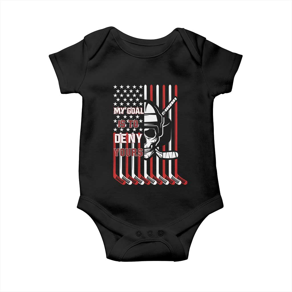 USA Flag Hockey Baby Onesie Skull Player My Goal Is To Deny Yours