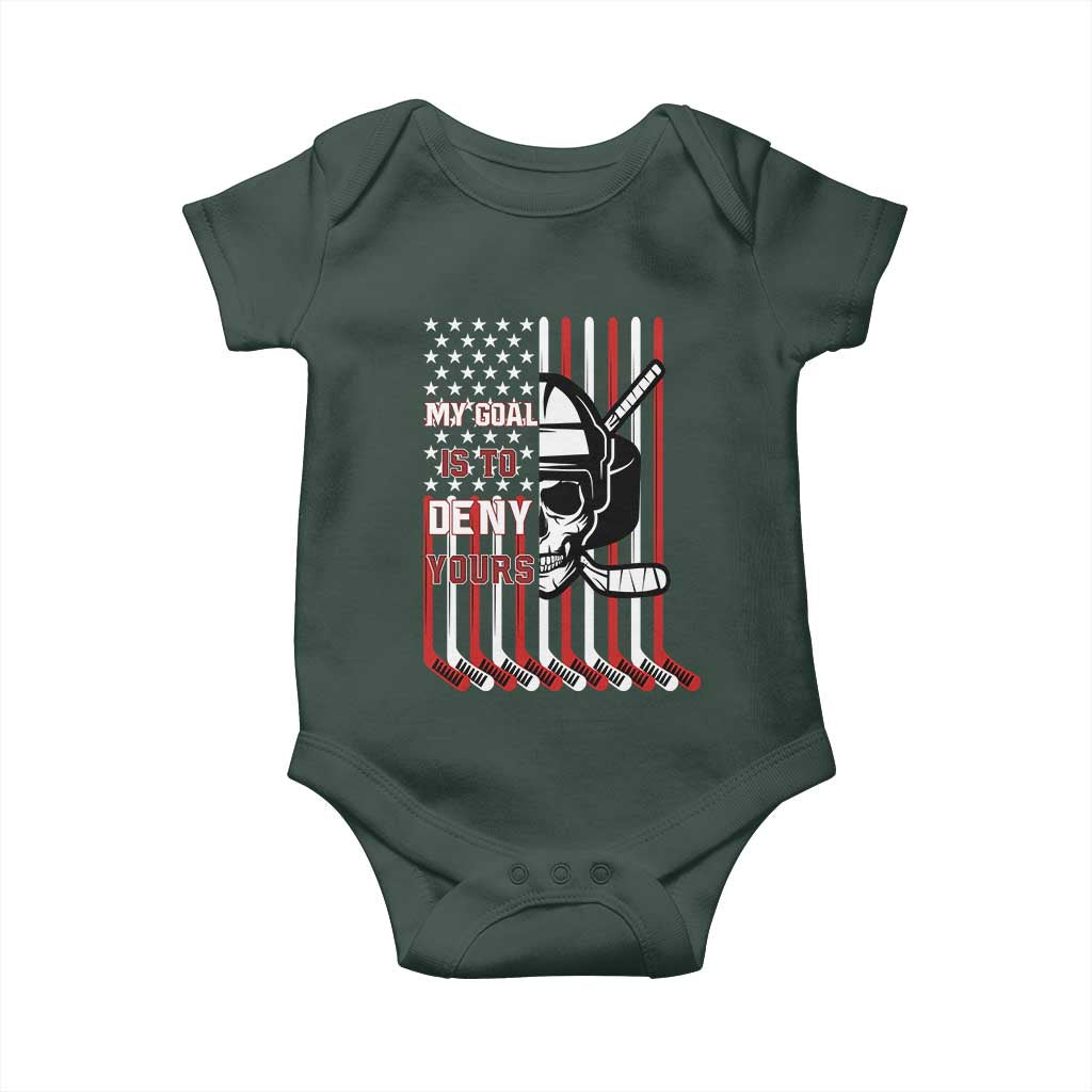 USA Flag Hockey Baby Onesie Skull Player My Goal Is To Deny Yours