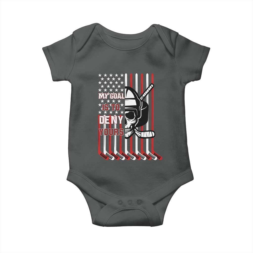 USA Flag Hockey Baby Onesie Skull Player My Goal Is To Deny Yours