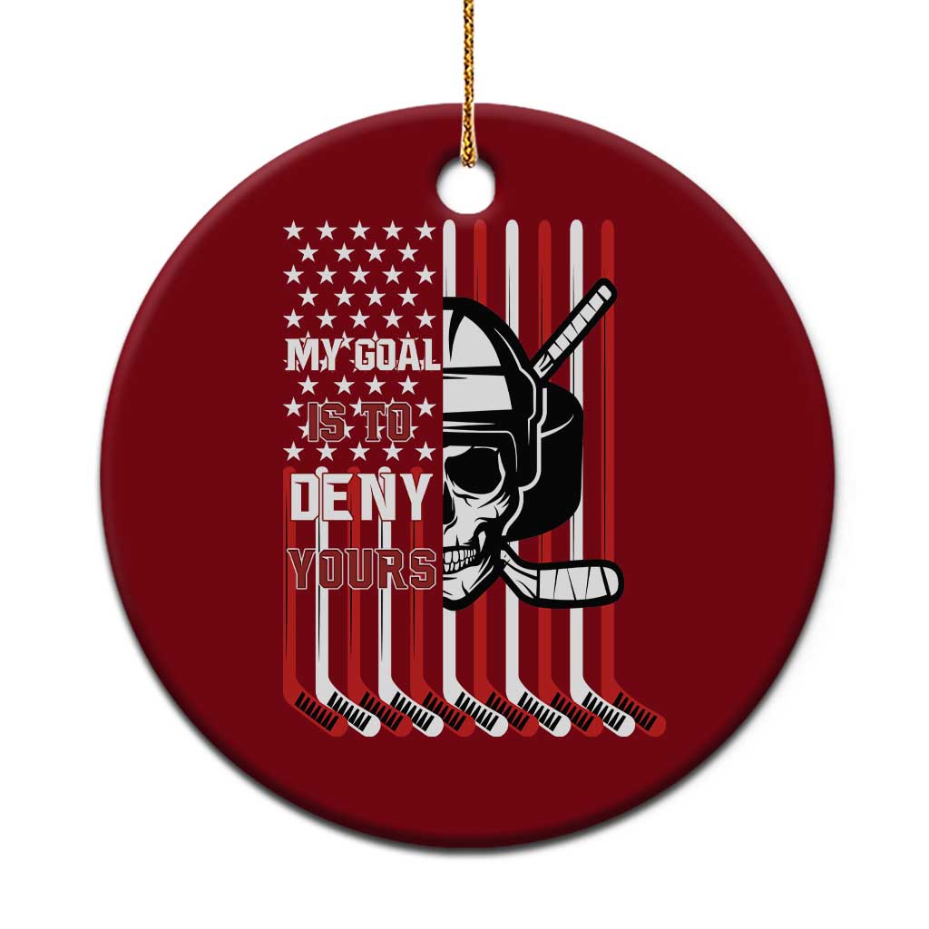 USA Flag Hockey Ceramic Ornament Skull Player My Goal Is To Deny Yours - Wonder Print Shop