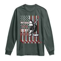 USA Flag Hockey Long Sleeve Shirt Skull Player My Goal Is To Deny Yours