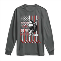 USA Flag Hockey Long Sleeve Shirt Skull Player My Goal Is To Deny Yours