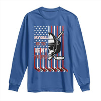 USA Flag Hockey Long Sleeve Shirt Skull Player My Goal Is To Deny Yours