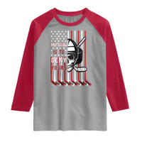 USA Flag Hockey Raglan Shirt Skull Player My Goal Is To Deny Yours