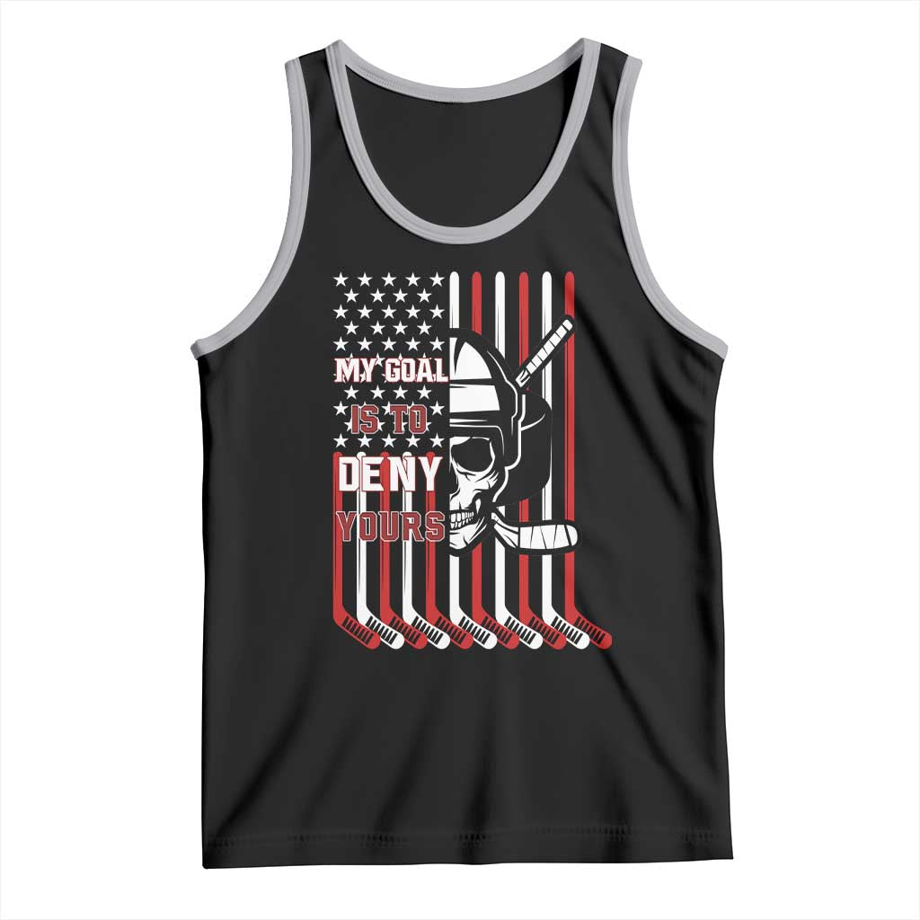 USA Flag Hockey Tank Top Skull Player My Goal Is To Deny Yours