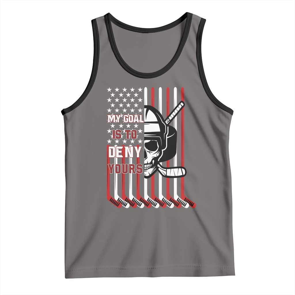 USA Flag Hockey Tank Top Skull Player My Goal Is To Deny Yours